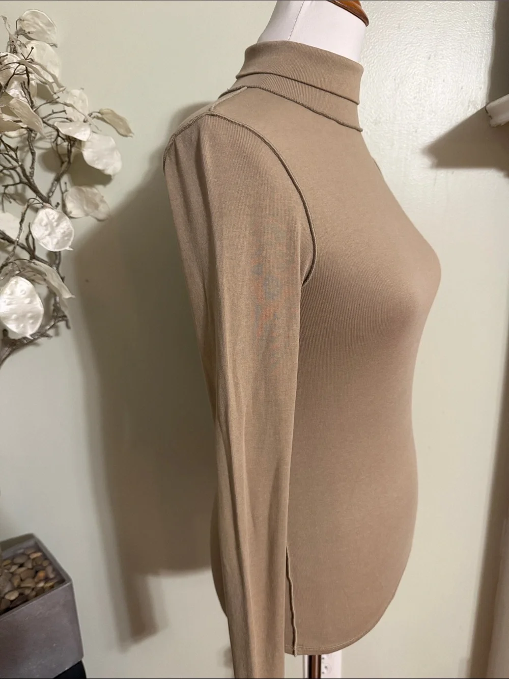 Free People Taupe Turtleneck Long Sleeve Top